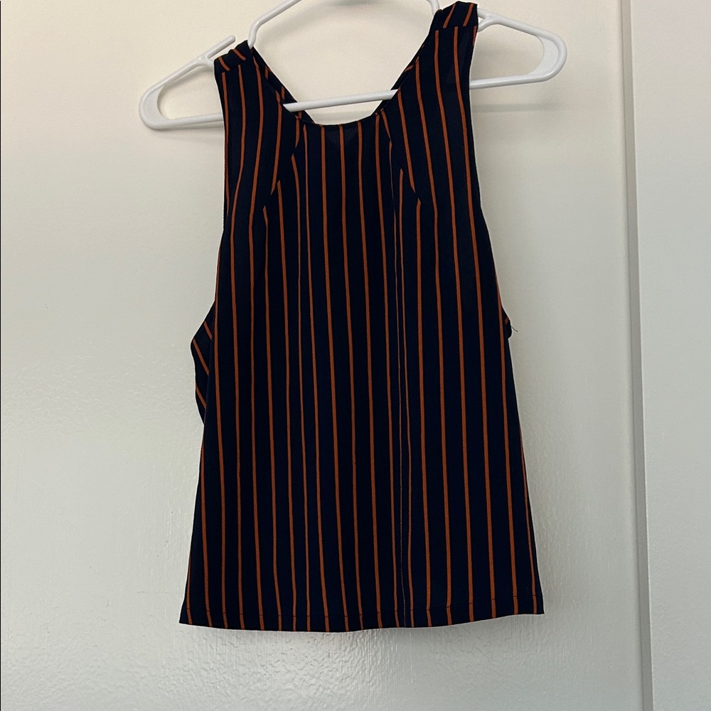 Striped Sleeveless Top - Black and Orange